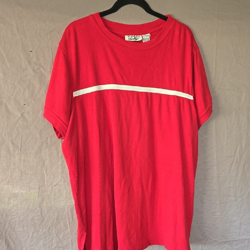 Eddie Bauer Red Short Sleeve Tee with Bold White Stripe